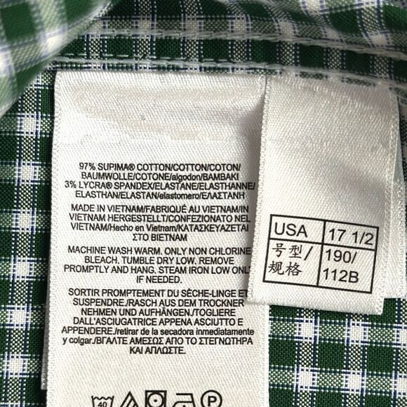 Brooks Brothers Button Down Shirt Madison Fit Cotton Green Gingham Plaid 17,5-33 - Picture 11 of 13